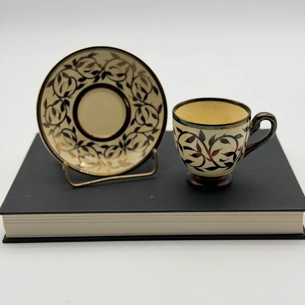 Vintage Myott Staffordshire England Demitasse Tea Cup and Saucer Set Luster Trim